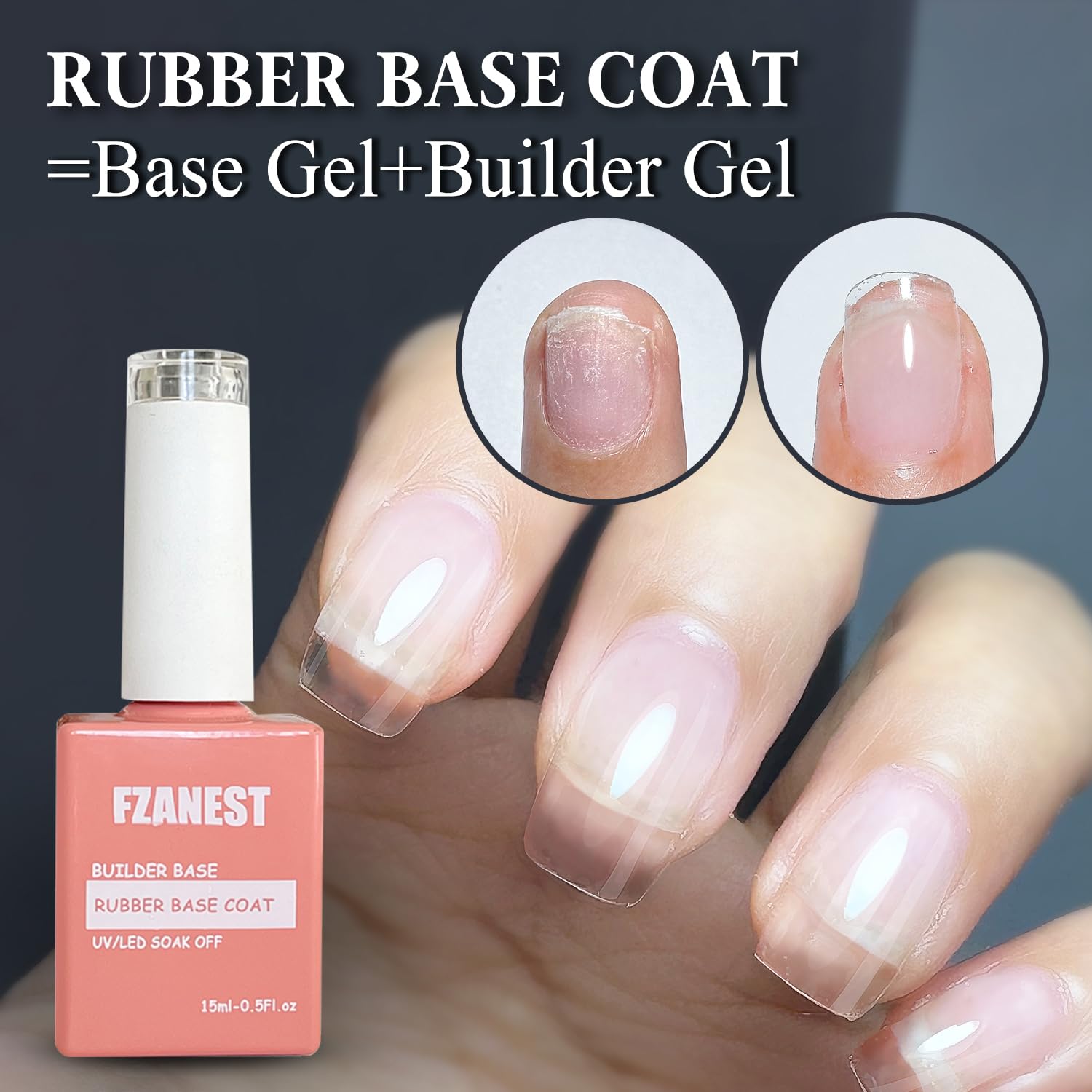 FZANEST rubber base gel nail strengthener reinforces thin nails.