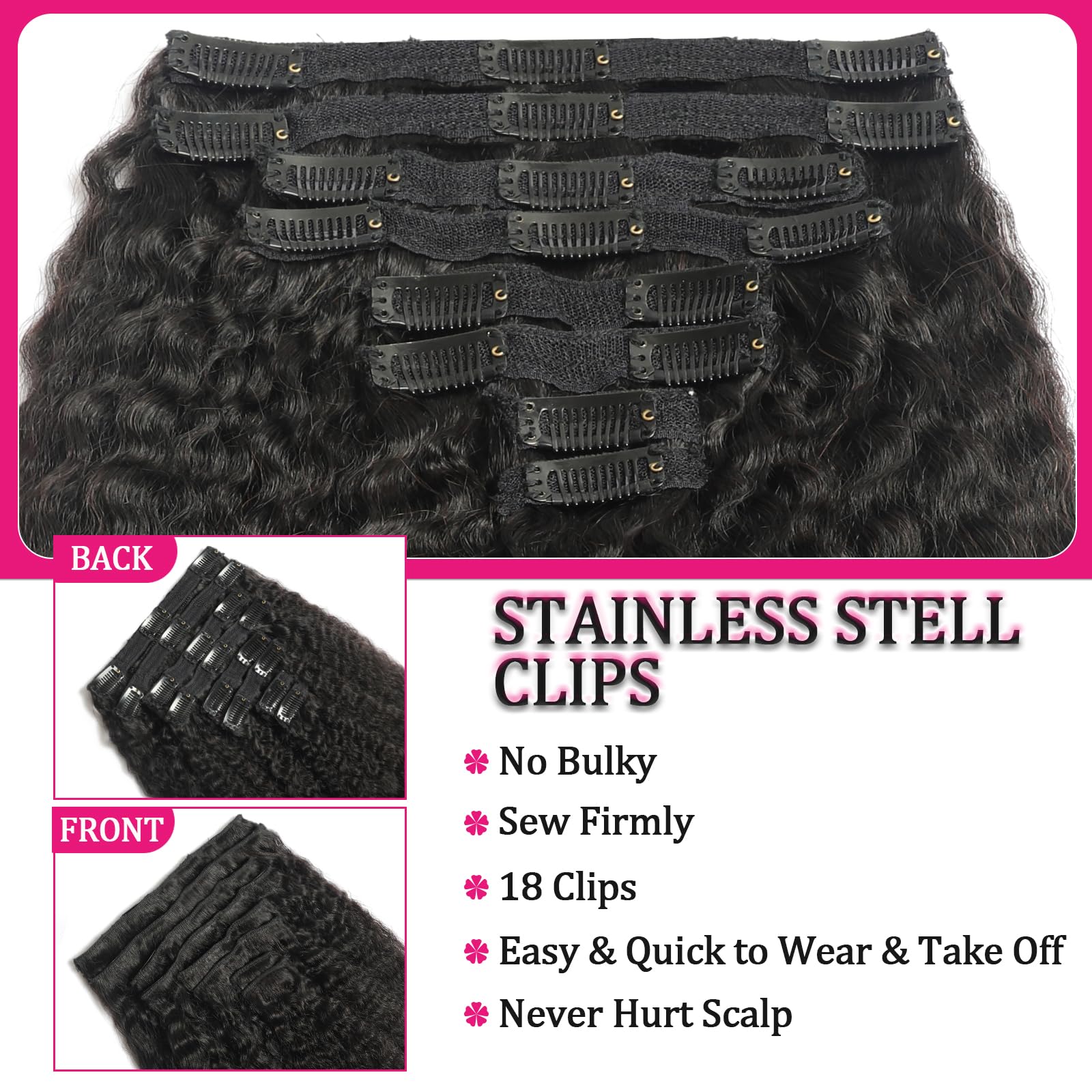 FZV Brazilian Remy hair clip-ins texture detail for seamless blend