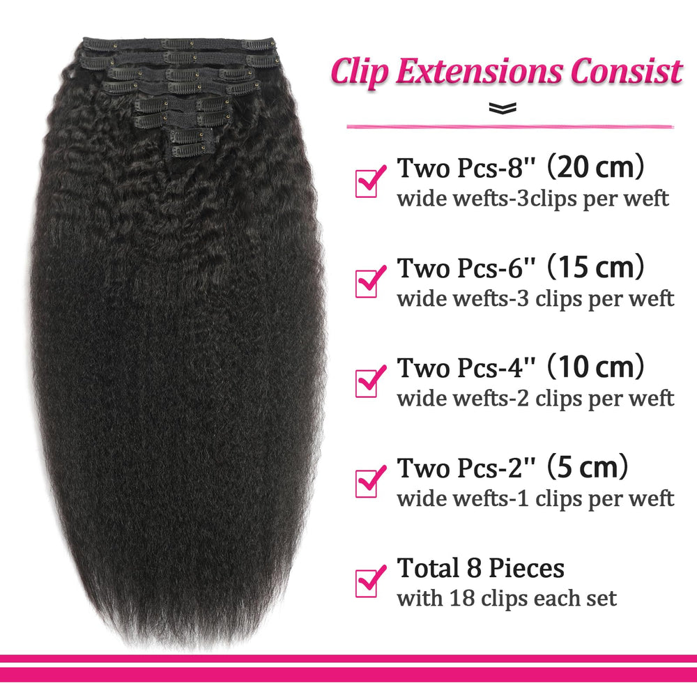 FZV kinky straight clip-ins close-up weft showing natural texture