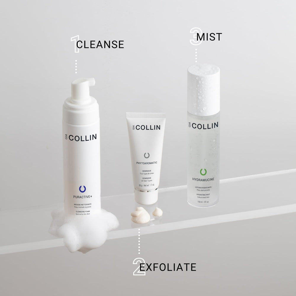 G M COLLIN Hydramucine mist close-up spray showing fine spray and moisturizing action