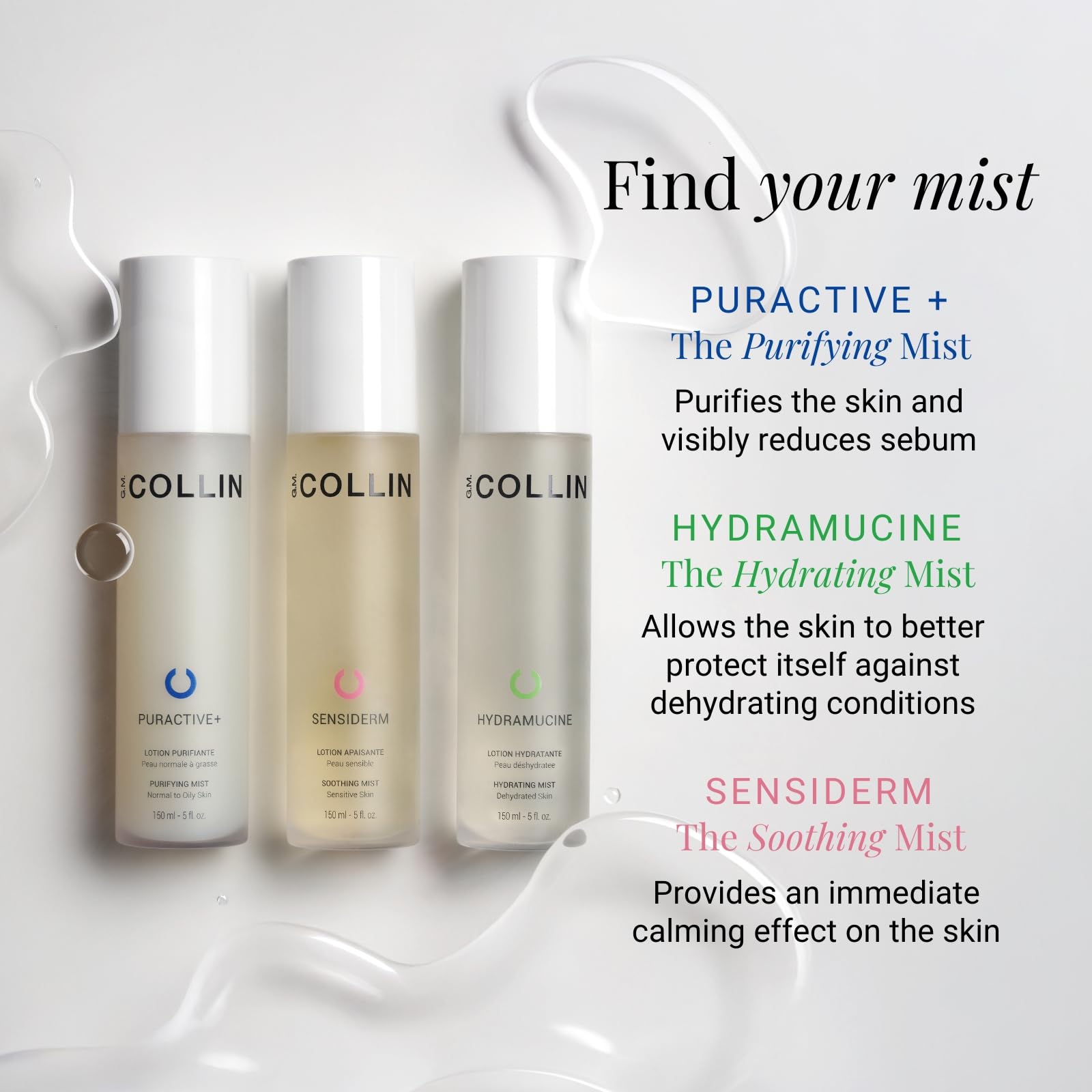G M COLLIN Hydramucine mist on face during routine for refreshed hydrated skin