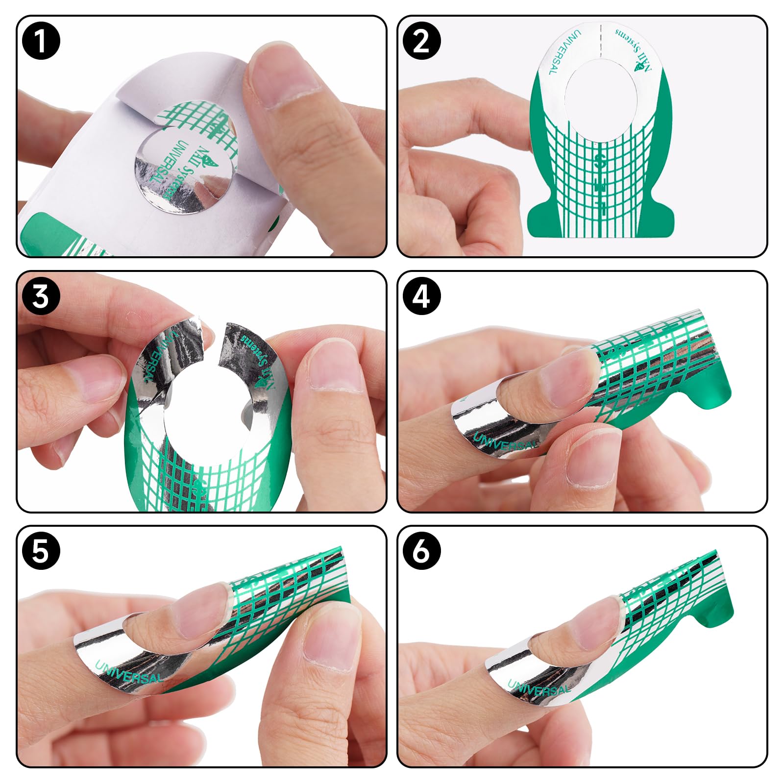 G2PLUS green fish design nail forms emphasizes playful style during manicure setup.