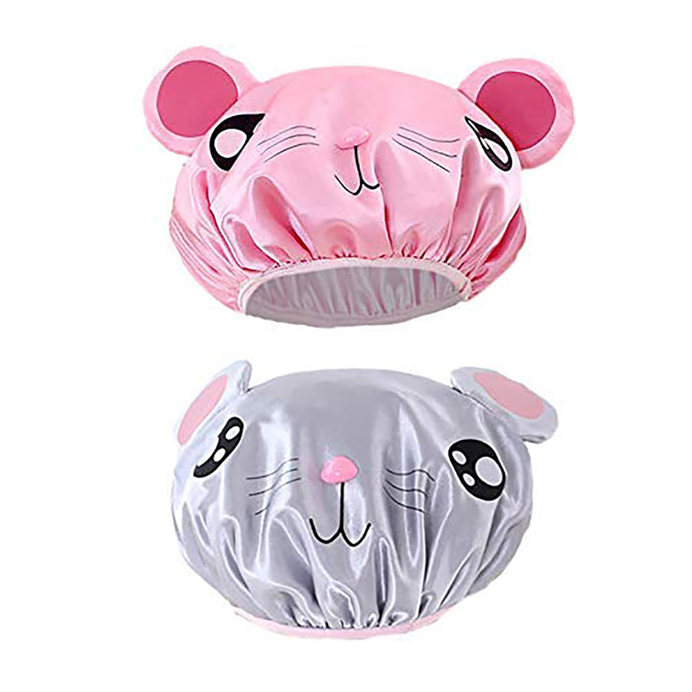 G2PLUS shower cap with cartoon animal pattern keeps kids hair dry during baths.