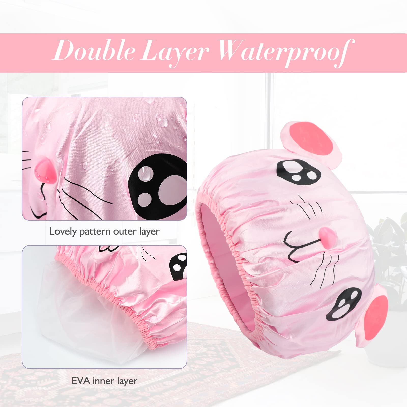 G2PLUS kids' shower cap features elastic fit for comfortable, secure wear.
