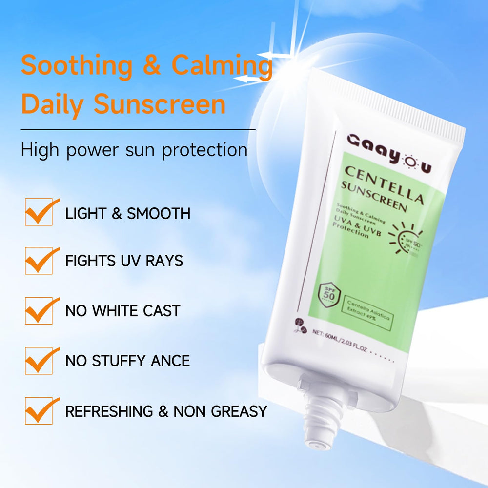 Gaayou Centella Sunscreen ingredients close-up emphasizes Centella Asiatica benefits.