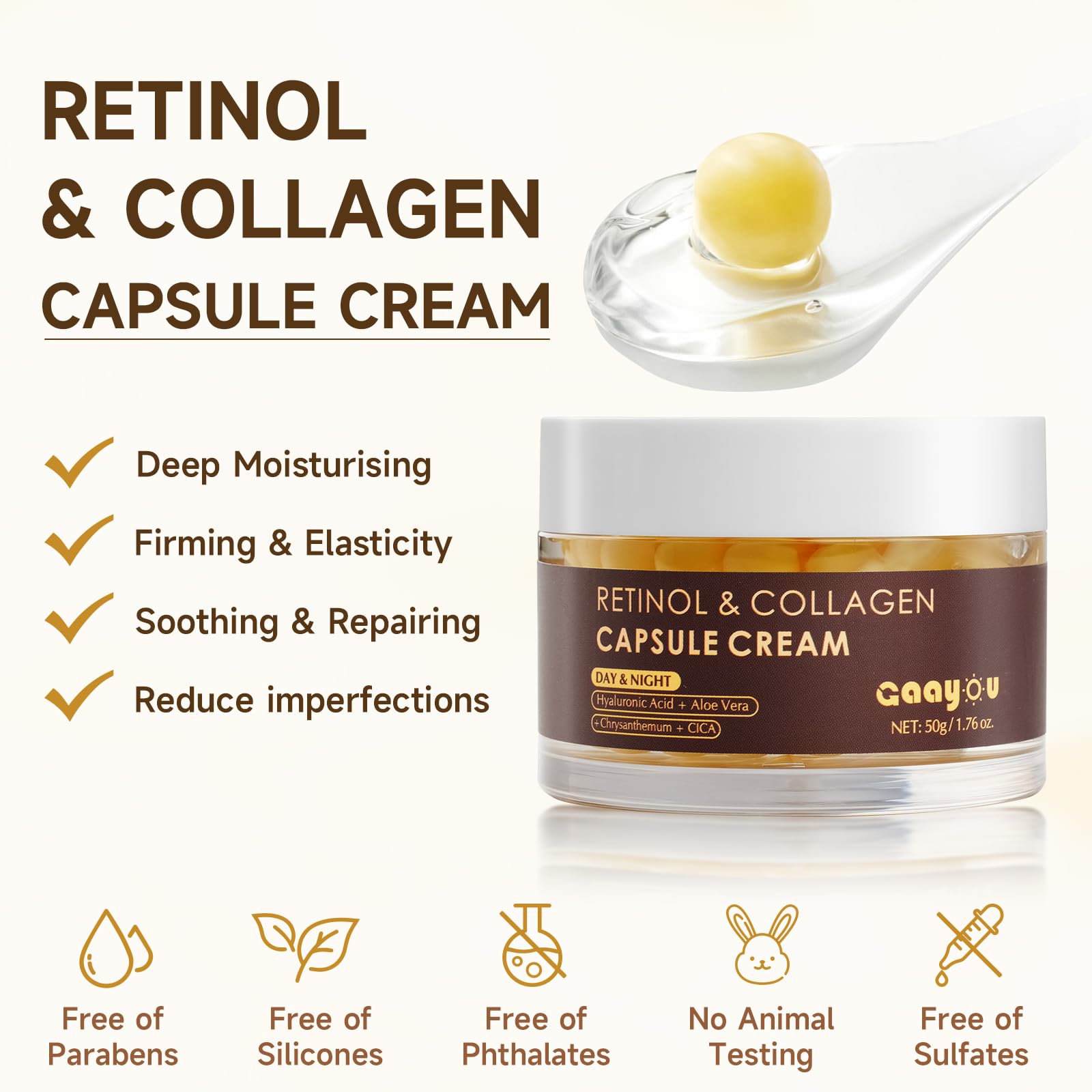 Gaayou non greasy lightweight texture on skin during day and night routine.