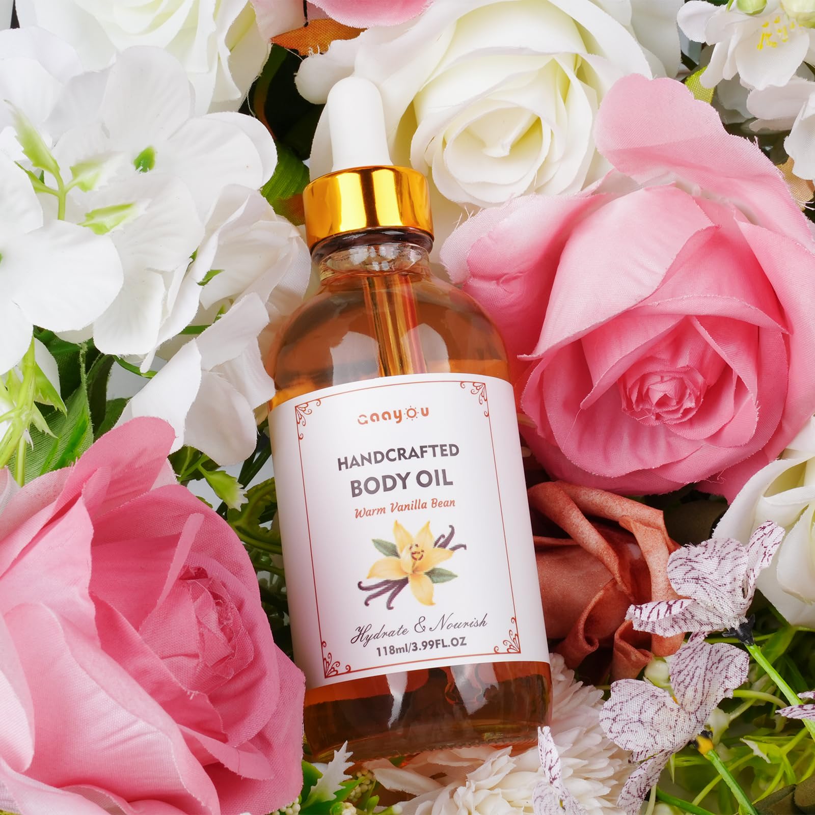 Gaayou Warm Vanilla Bean Oil applied to skin for daily nourishment.