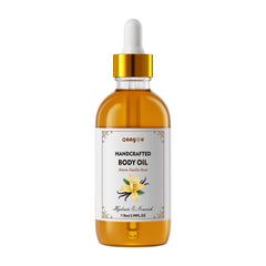 Gaayou Warm Vanilla Bean Body Oil bottle pour for quick hydration after shower.