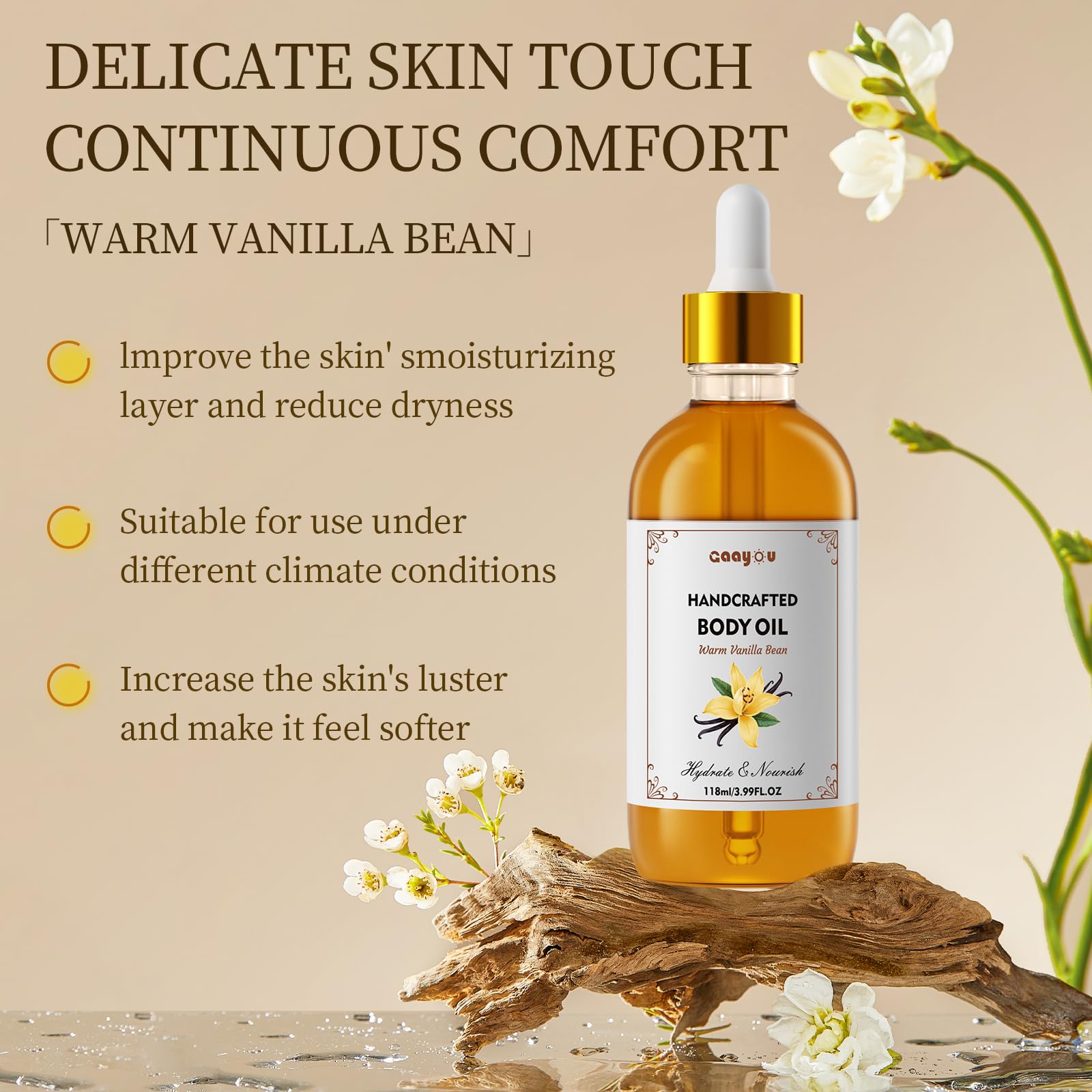 Gaayou Warm Vanilla Bean Oil texture-rich shows luxurious moisture.