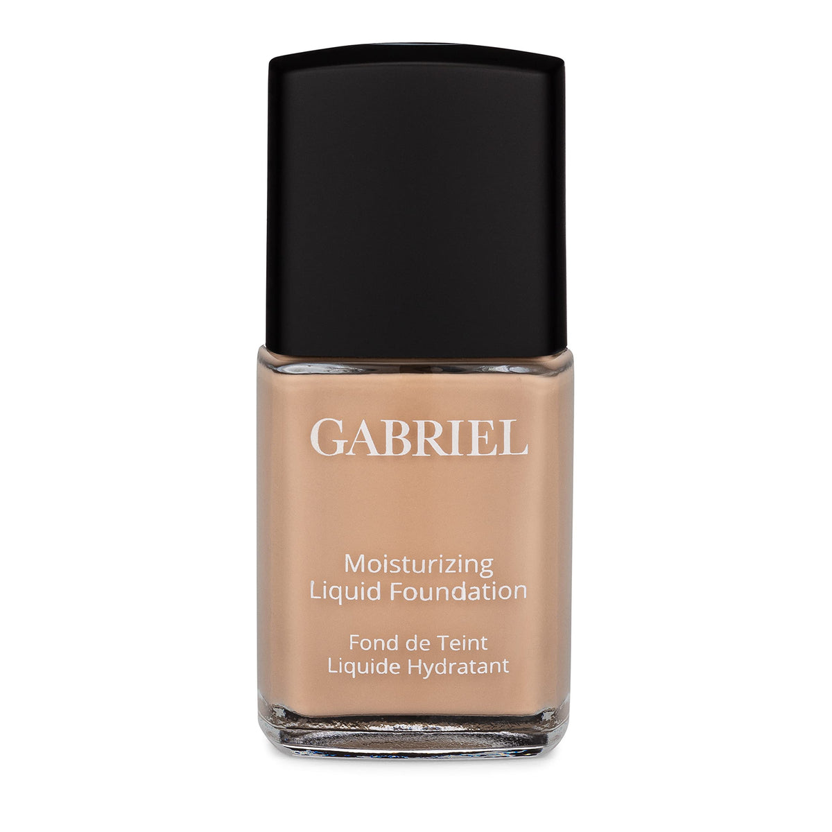 Gabriel Cosmetics liquid foundation natural beige bottle highlights vegan formula for smooth, natural looking coverage