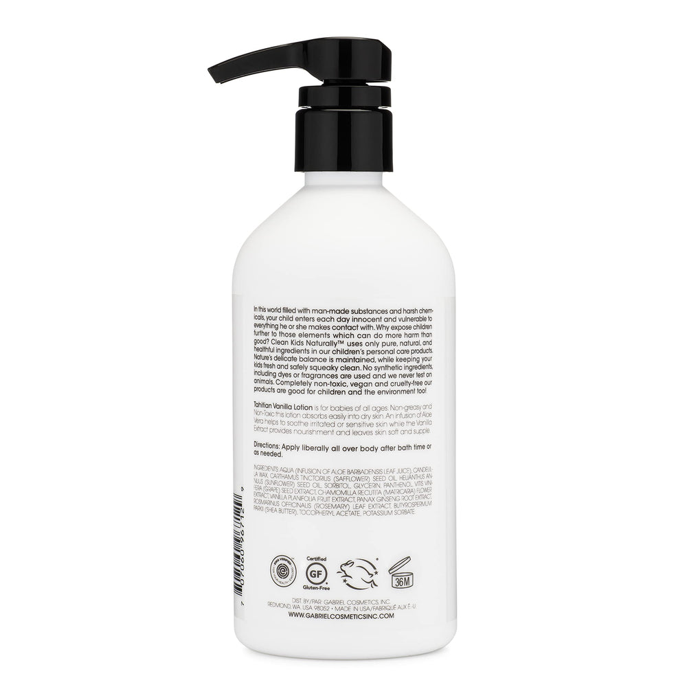 Gabriel Cosmetics Locion Ninos Textura Suave Vainilla Tahitiana Frasco: uso diario ligero.