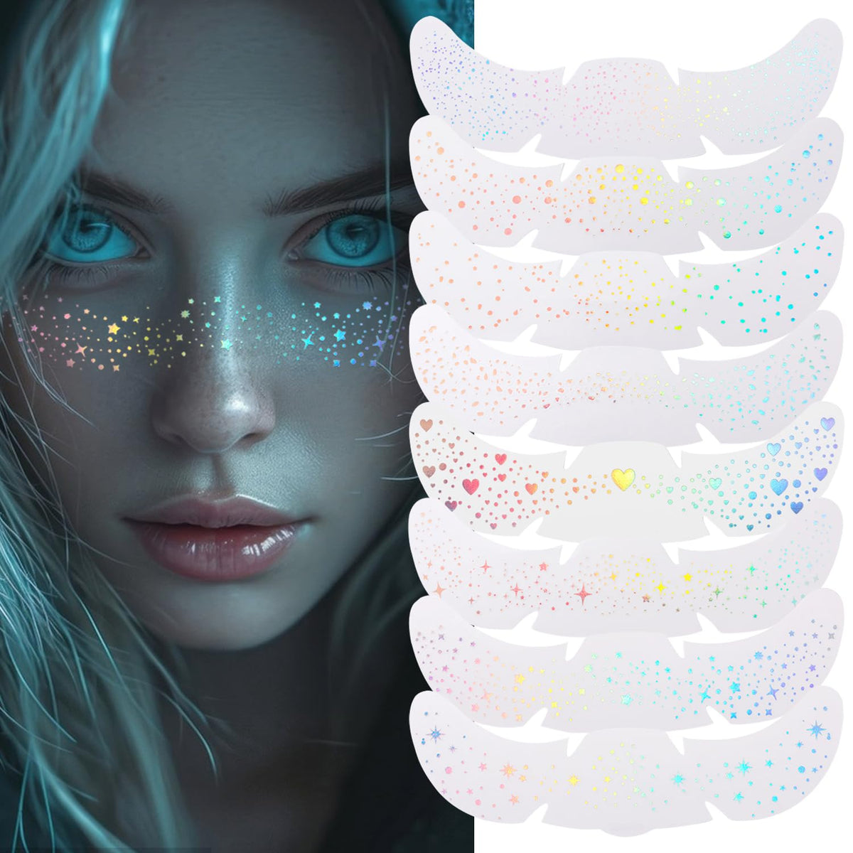 GADMLURY 8PCS glitter freckles gold on skin for a radiant festival glow.