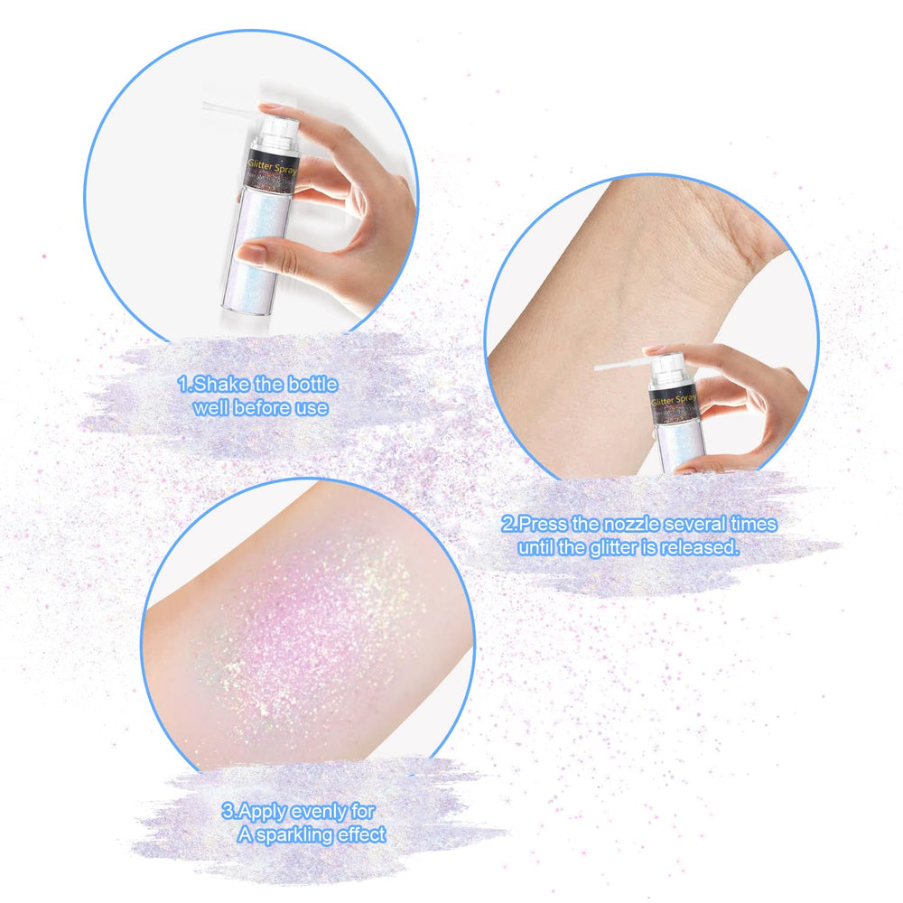 GADMLURY Body glitter spray application from 20–30 cm for easy coverage.