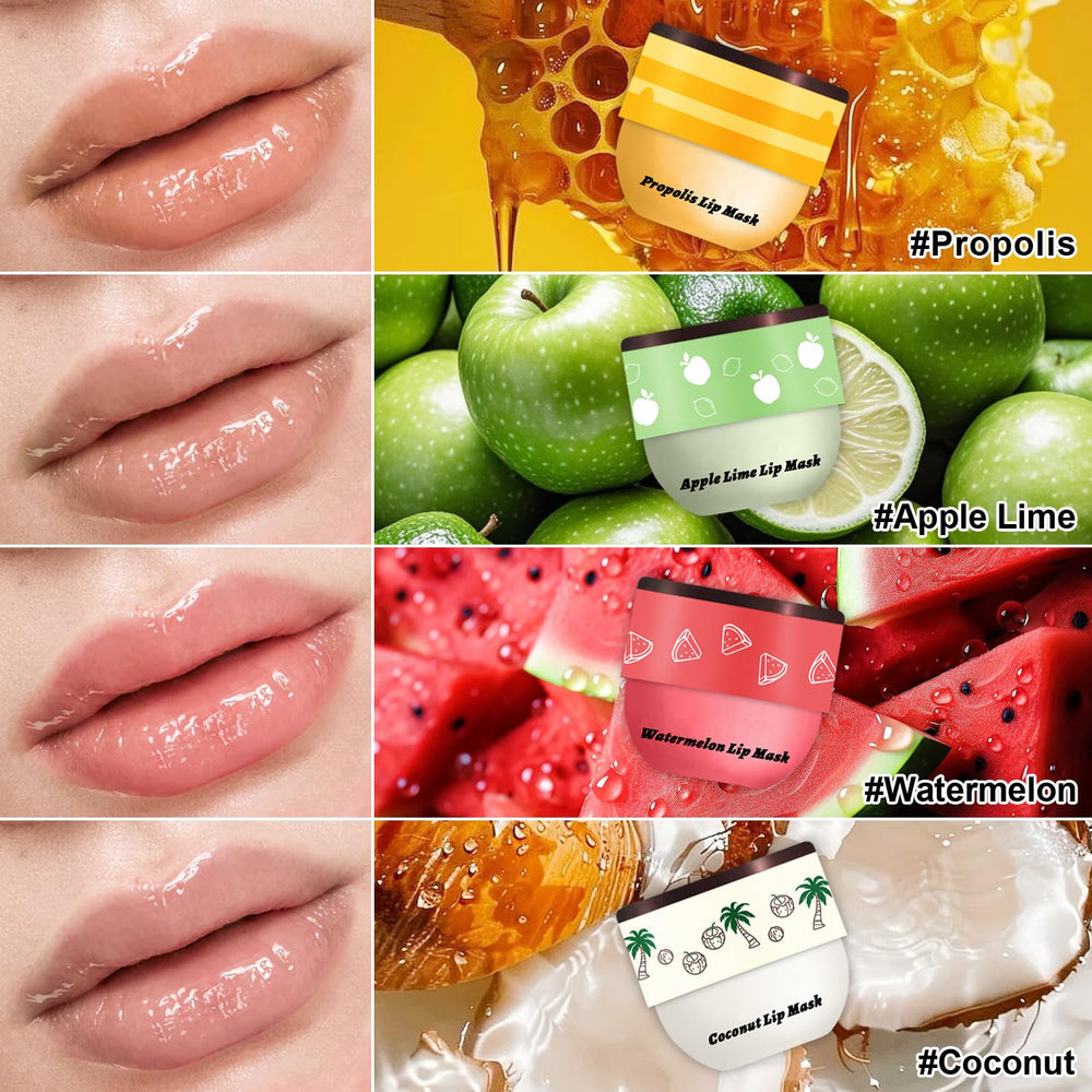 GADMLURY Lip Mask Four Flavors Honey Watermelon Apple Coconut offers overnight moisture.