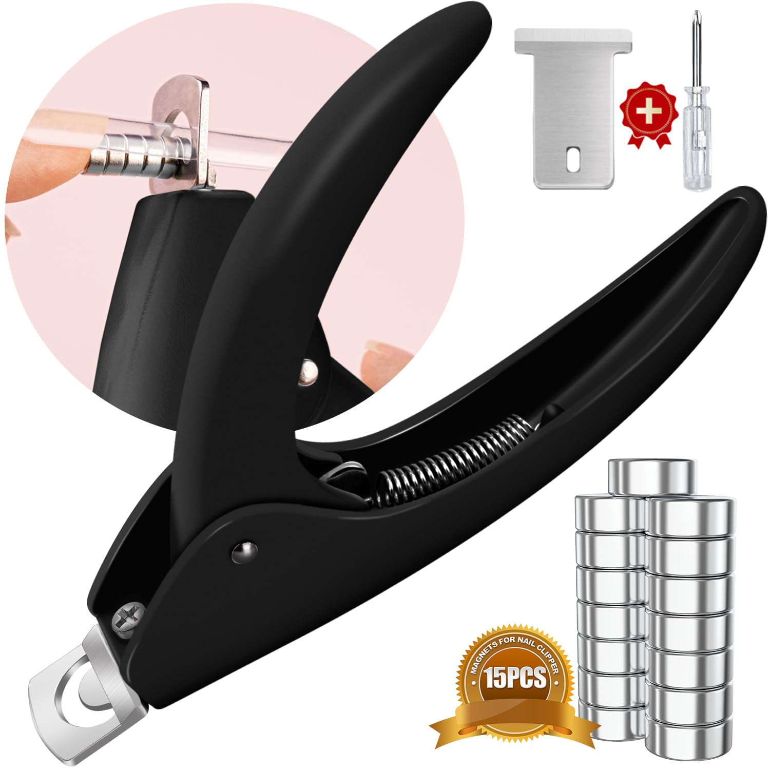 GA&EN black adjustable nail clipper with magnets and sizers for precise tip lengths
