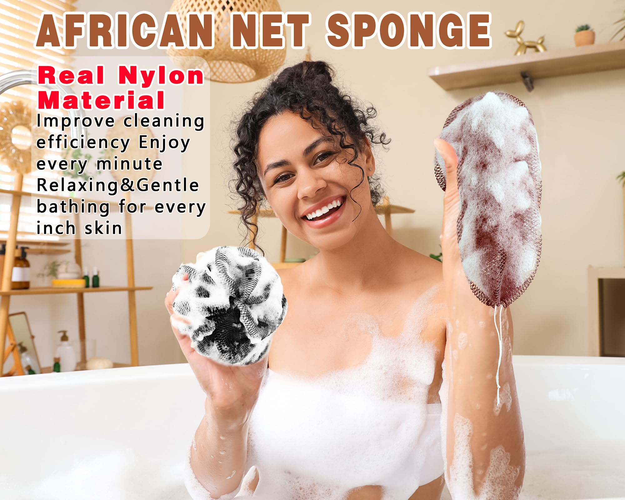 Gainlove African net sponge 2-pack with storage bags keeps bathroom tidy