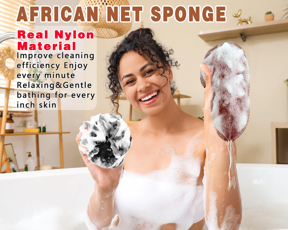 Gainlove African net sponge 2-pack with storage bags keeps bathroom tidy