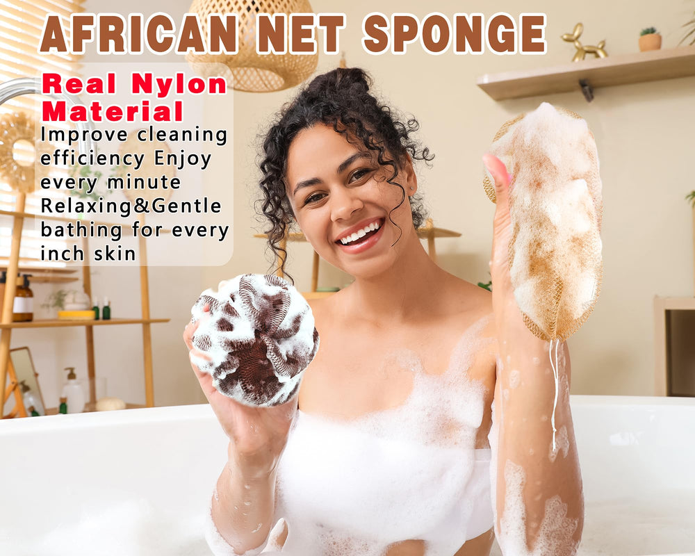 Gainlove African net sponge 45 inch length illustrating back reach and reachability