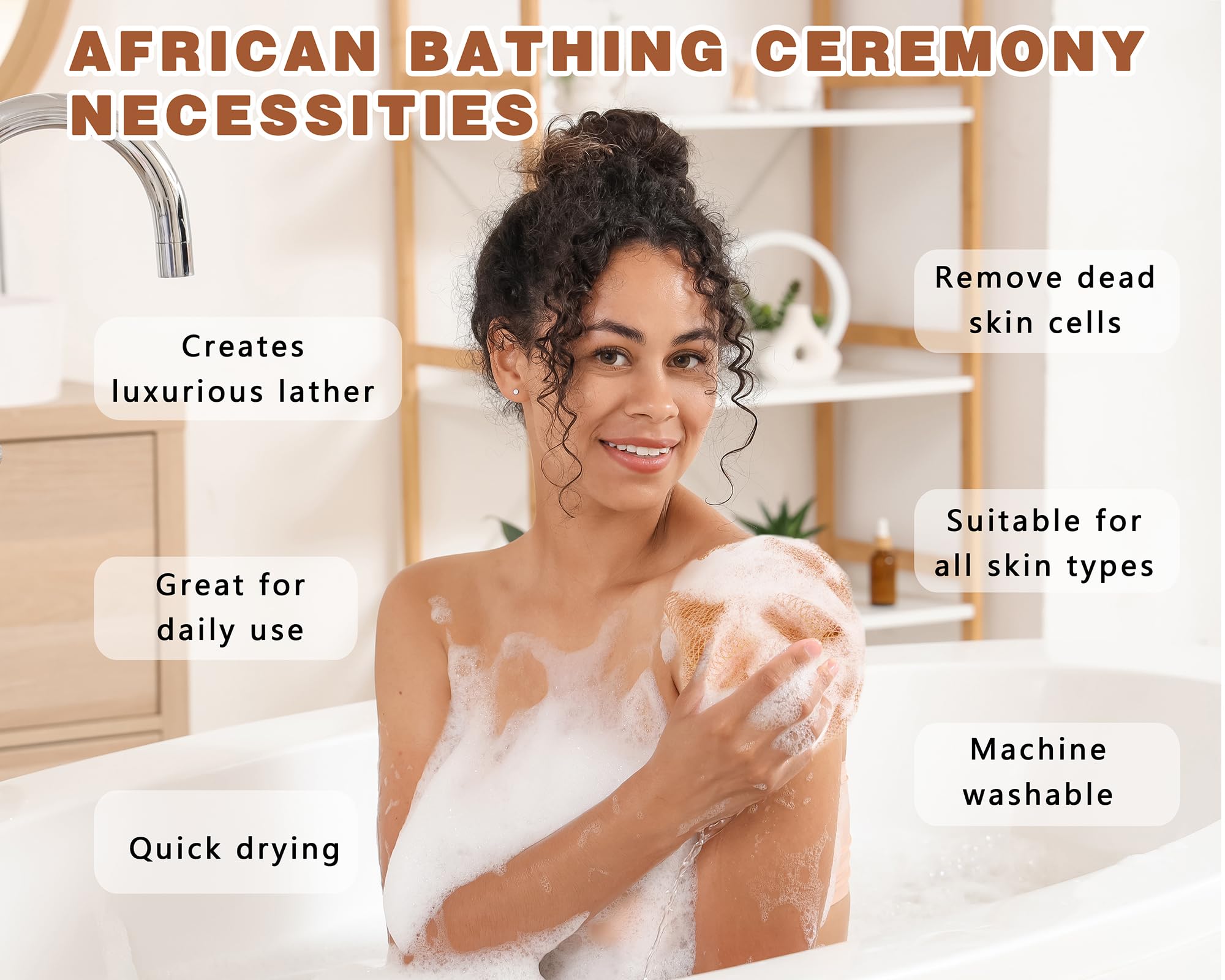 Gainlove African net sponge back access use in shower for hard-to-reach areas
