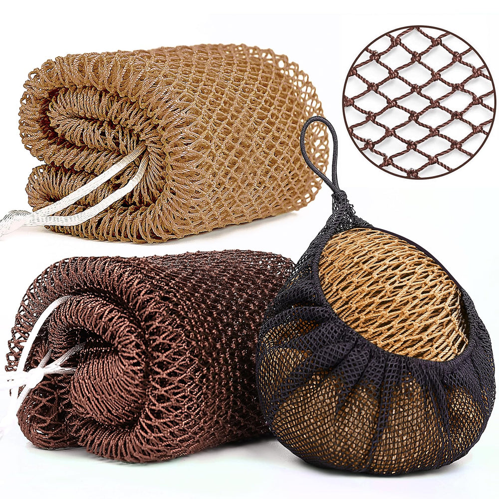 Gainlove African net sponge dark brown close-up showing exfoliating texture and skin-safe nylon