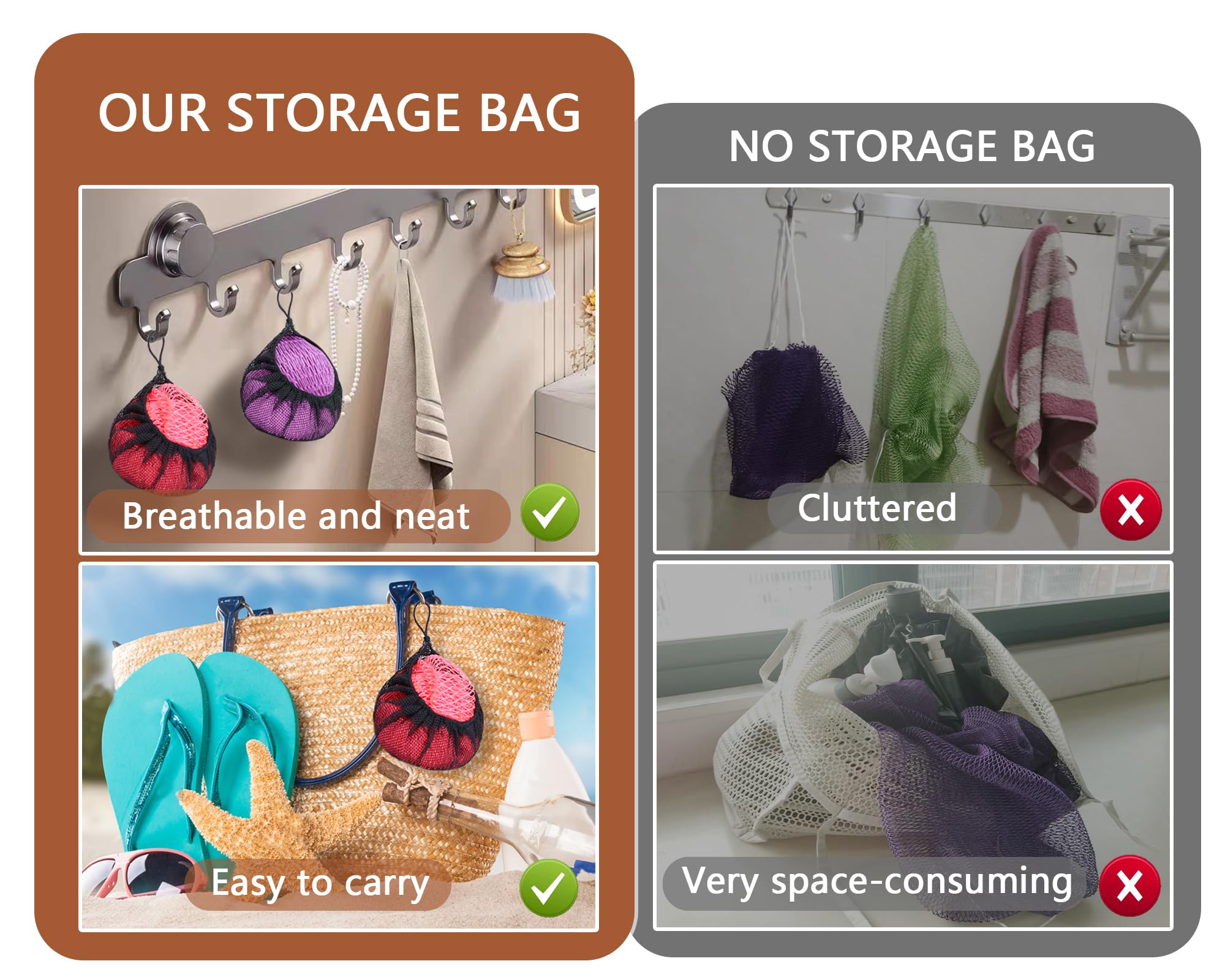 Gainlove African net sponge with mesh storage bags for hygienic drying and storage