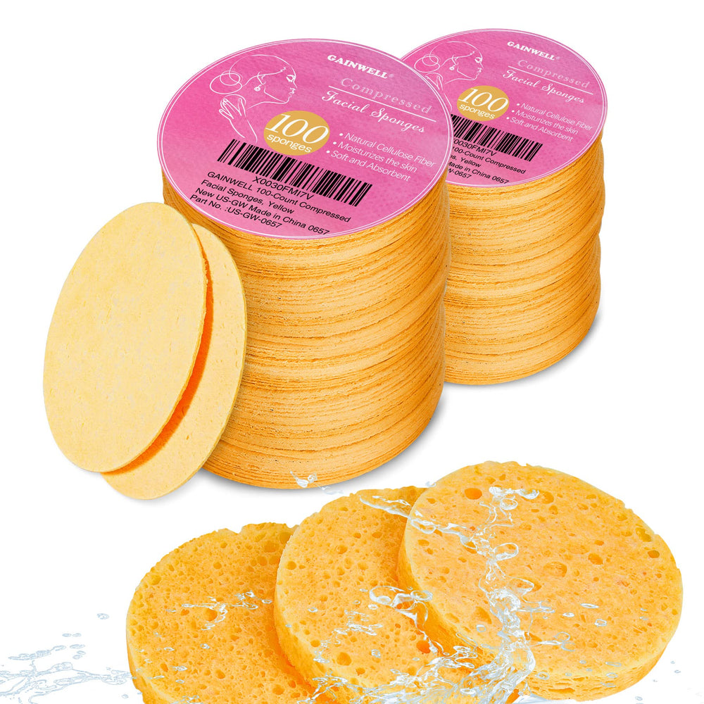 Gainwell compressed facial sponges in a drawstring bag for travel cleansing