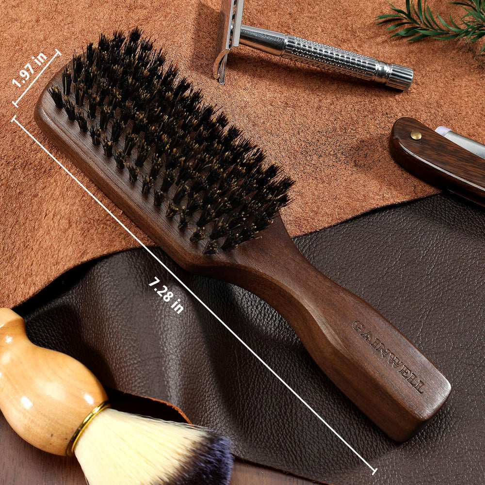 GAINWELL wild boar bristle hair brush bristles closeup shows stiff bristles for quick glide.