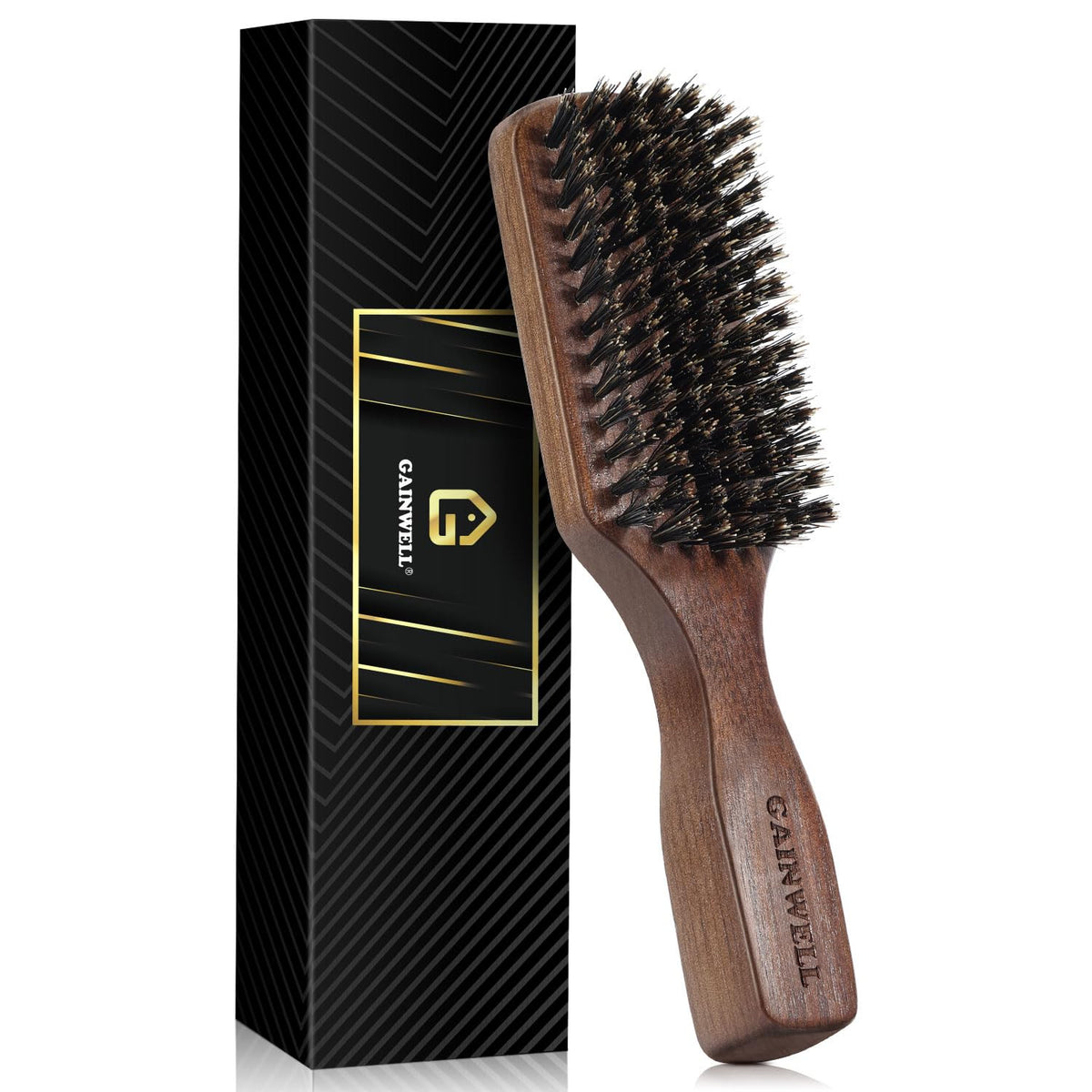 GAINWELL wild boar bristle hair brush handle for an ergonomic grip and precise styling.
