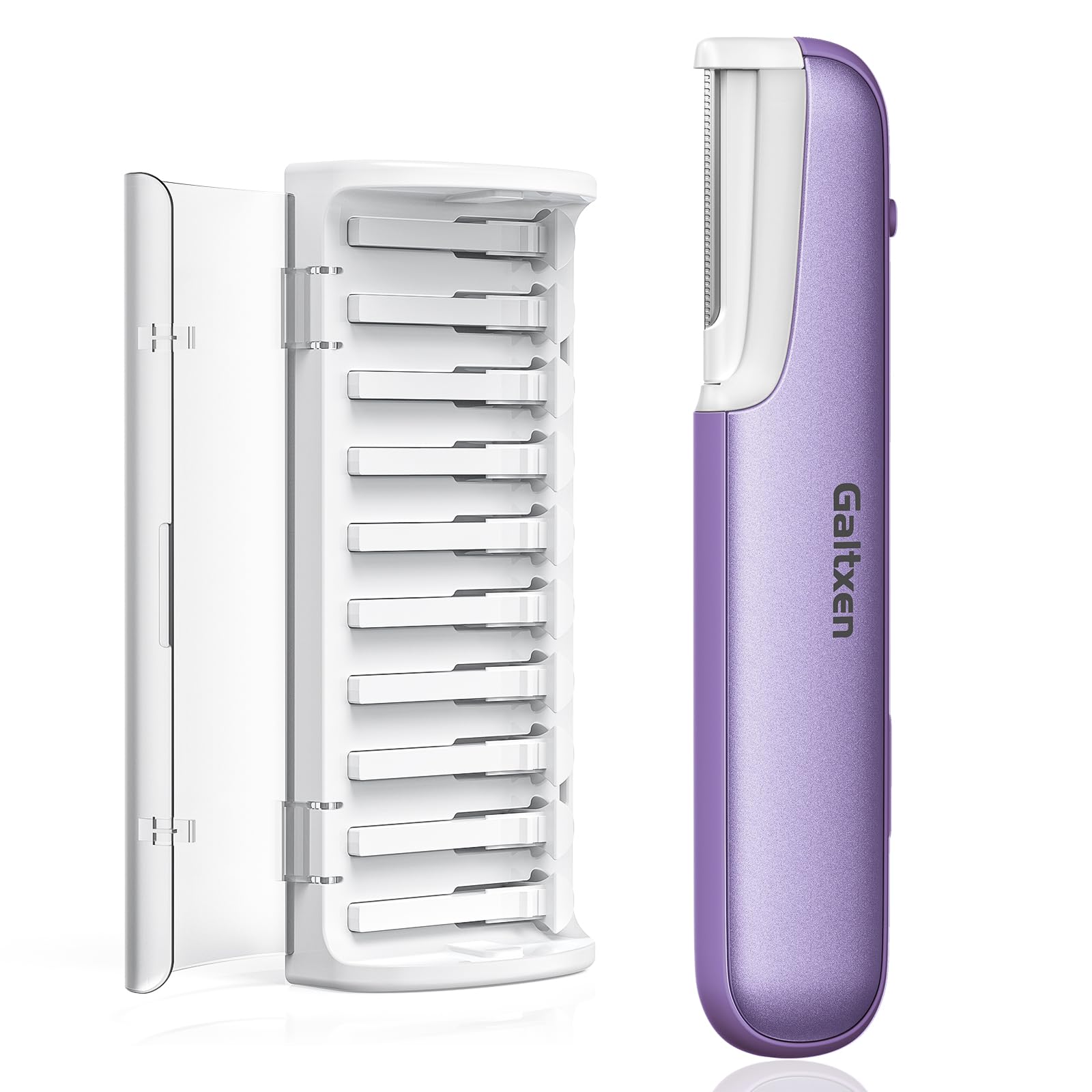 Galtxen dermaplaning tool front view, portable design for convenient at-home exfoliation.