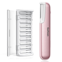 Galtxen dermaplaning tool pink close-up with LED light for precise exfoliation and fuzz removal