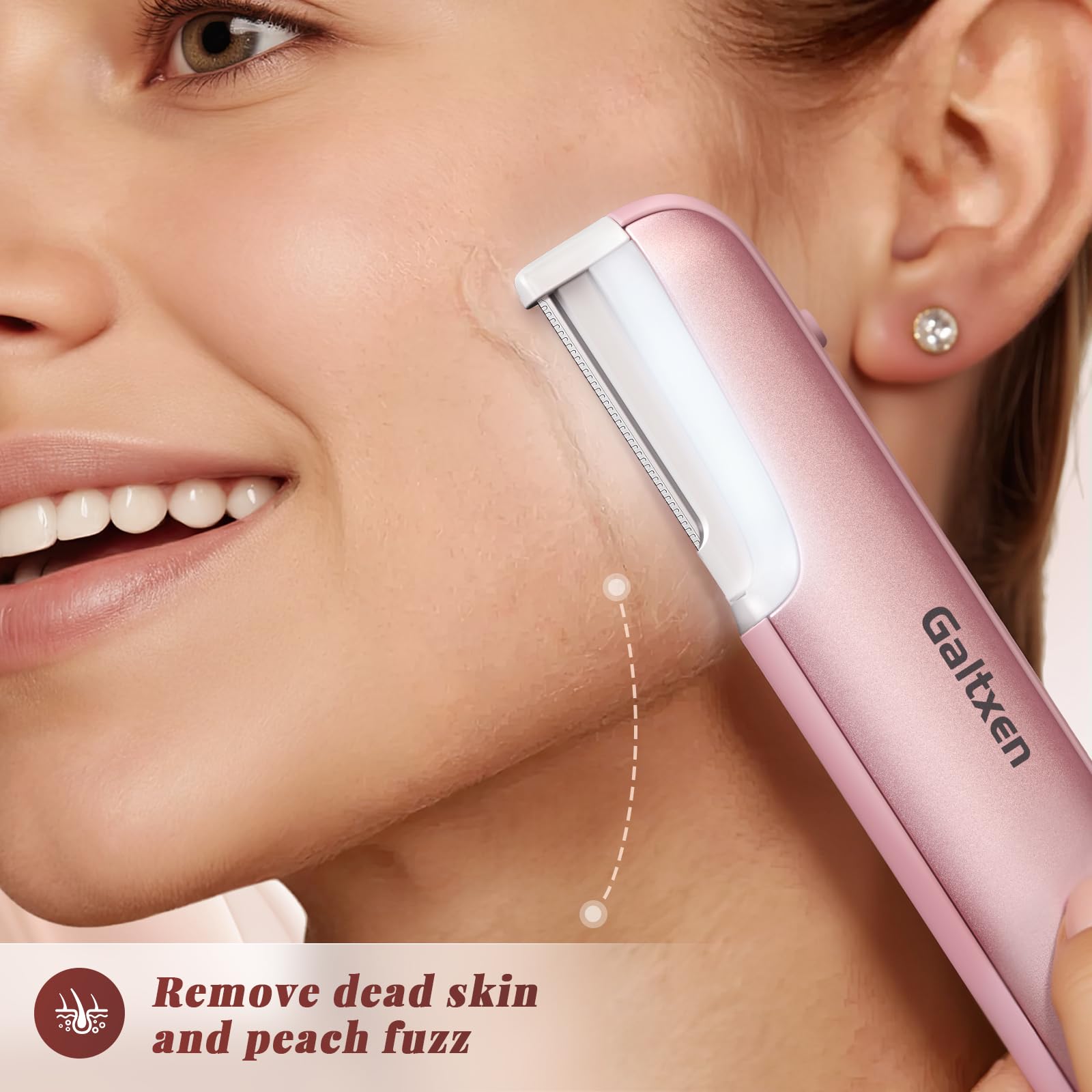 Galtxen pink dermaplaning tool LED light aids precise peach fuzz removal