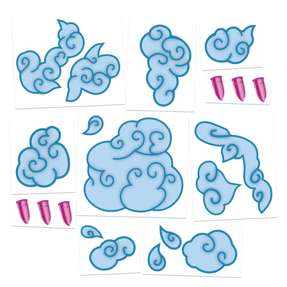 Gamer Cosplay Temporary Tattoos Blue Clouds Full Set applied on arm for bold cosplay look