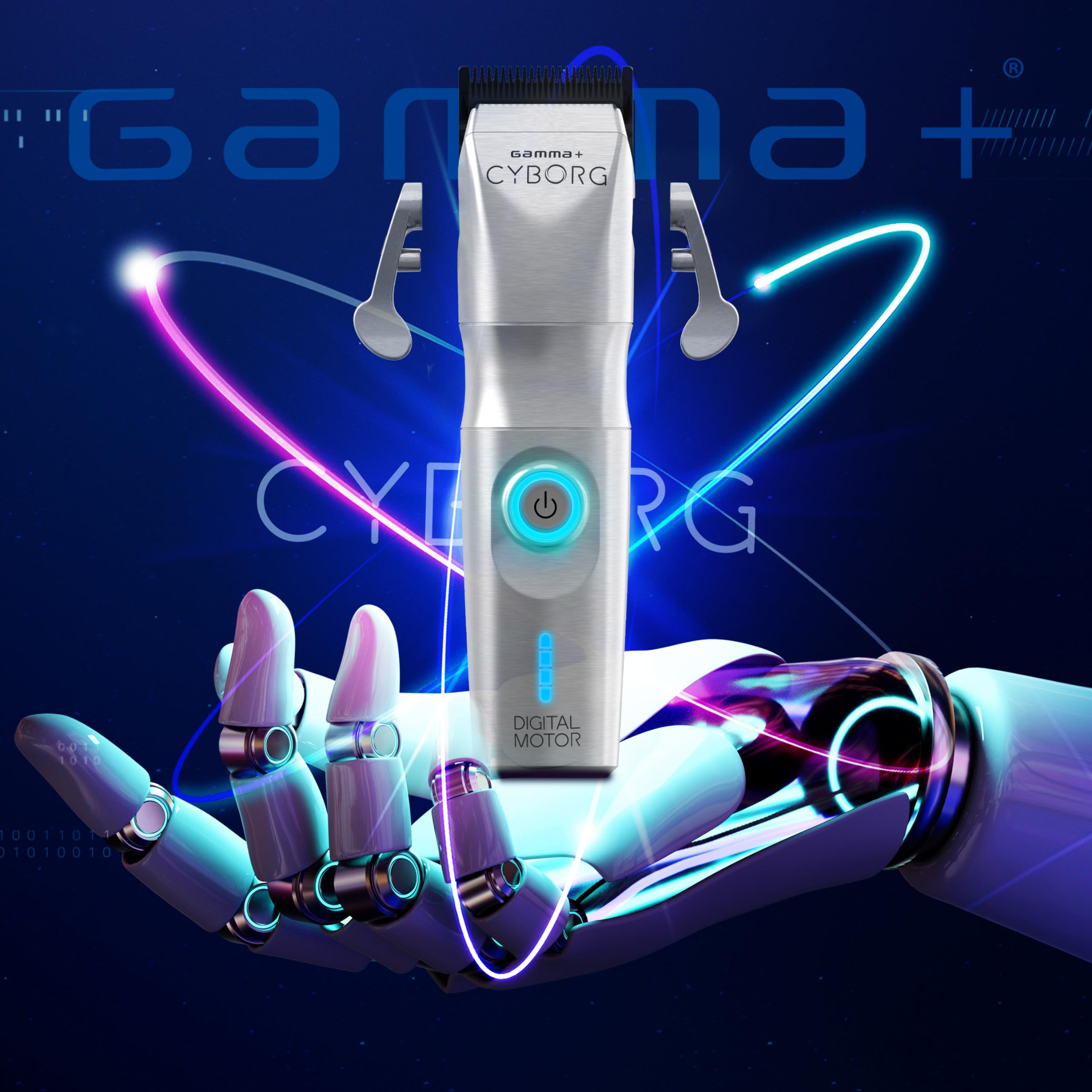 Gamma+ Cyborg clipper docking station with USB-C charging enables quick top-ups.