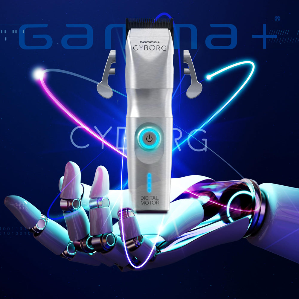 Gamma+ Cyborg clipper docking station with USB-C charging enables quick top-ups.