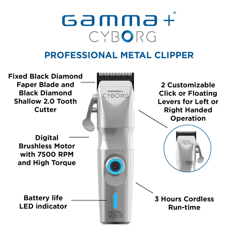 Gamma+ Cyborg clipper X-Pro wide blade view demonstrates precise cutting capability.