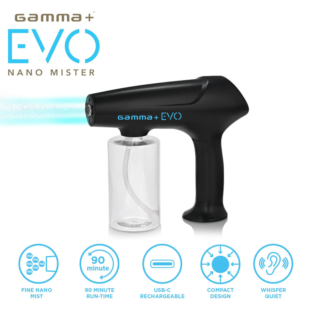 Gamma+ Evo Nano Mister held in hand for on‑the‑go barber and home styling