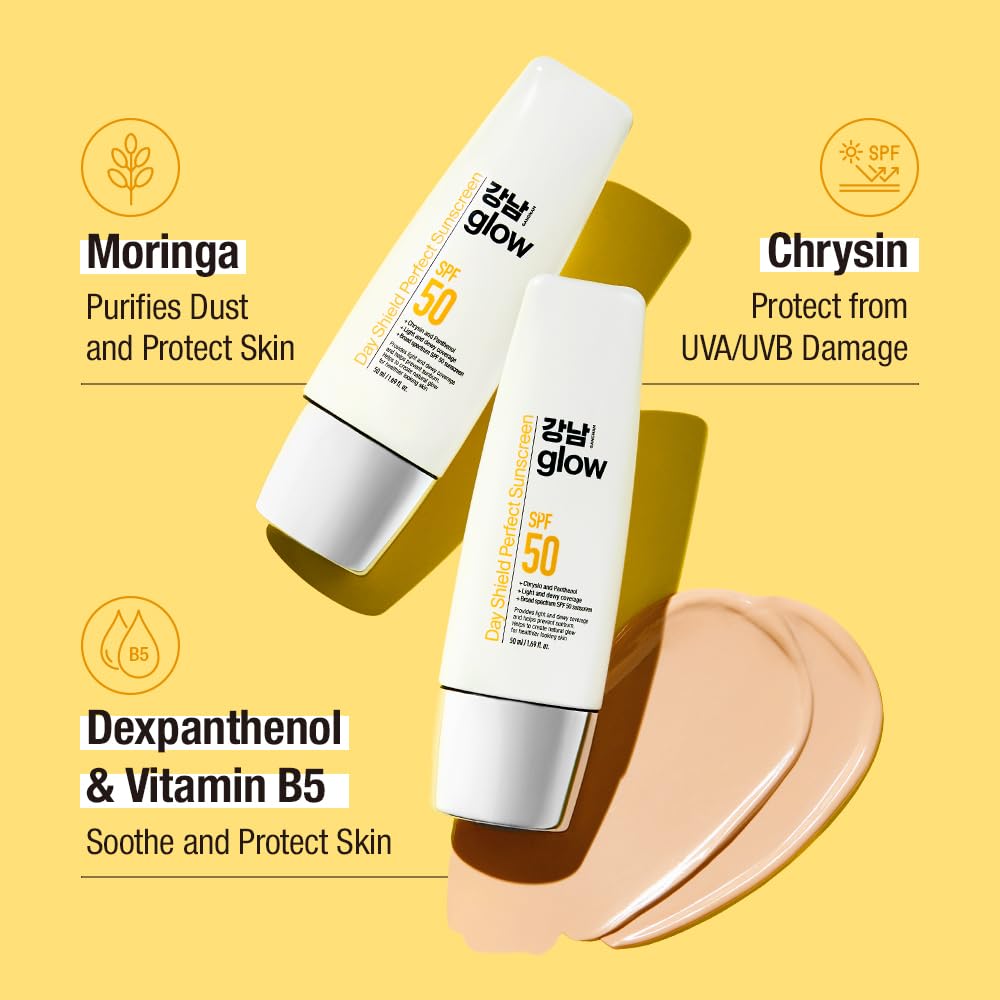 GANGNAM GLOW Day Shield dermatologist-formulated seal demonstrates skin-friendly care.