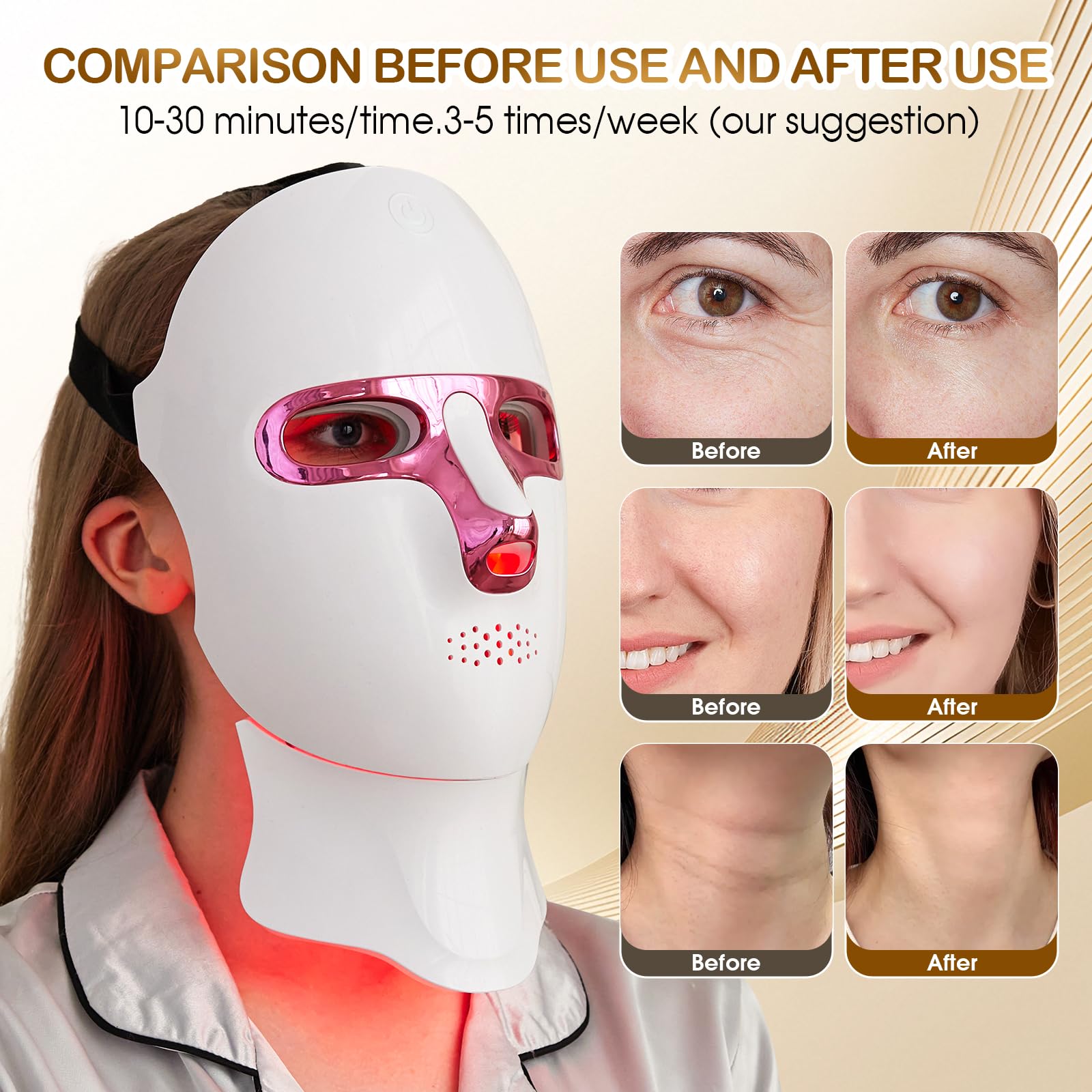 GANOEL cordless rechargeable red light mask enabling on-the-go sessions
