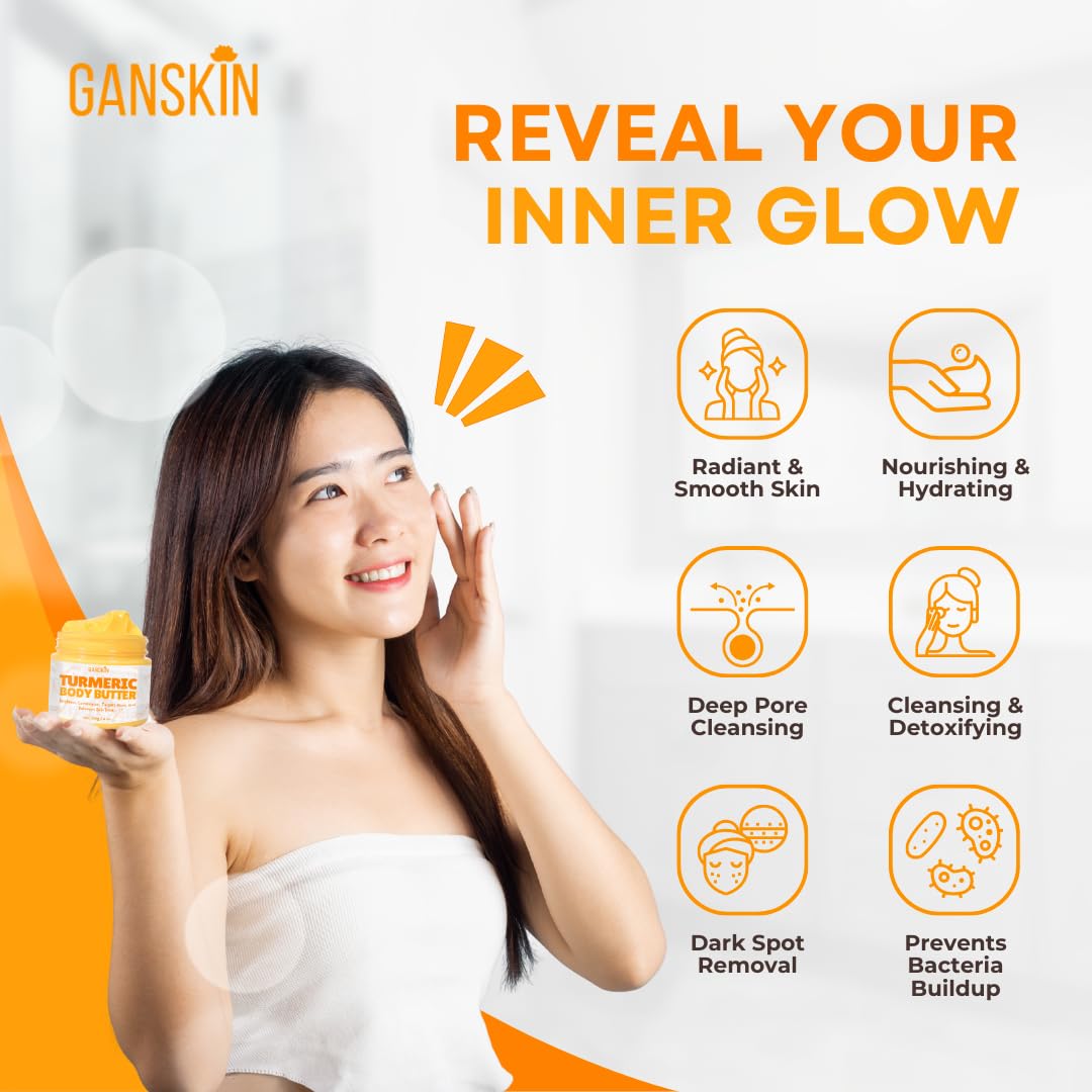 Ganskin turmeric body butter lather suggests moisturizing skin softness