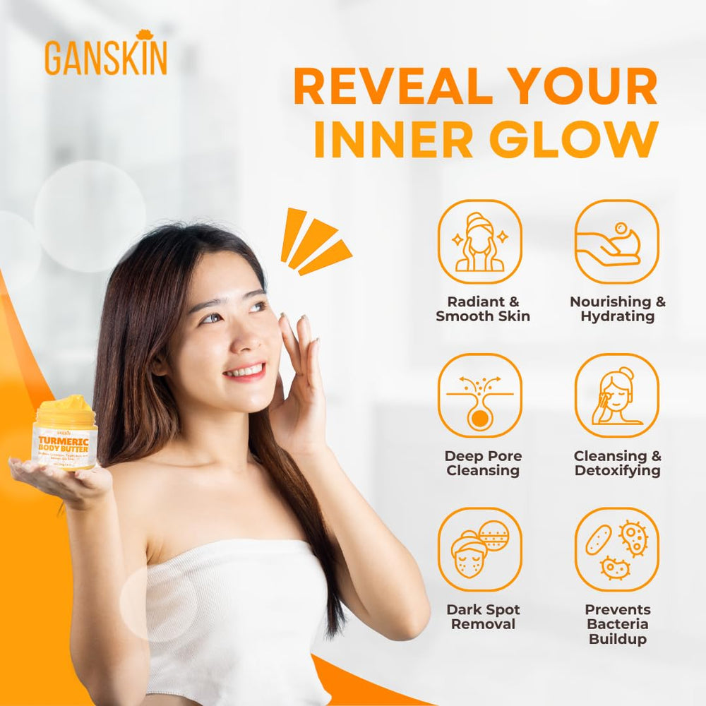 Ganskin turmeric body butter lather suggests moisturizing skin softness