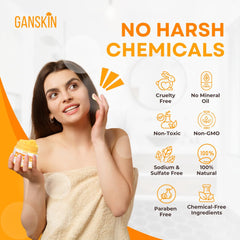 Ganskin turmeric face cream jar closeup showing creamy texture for even tone