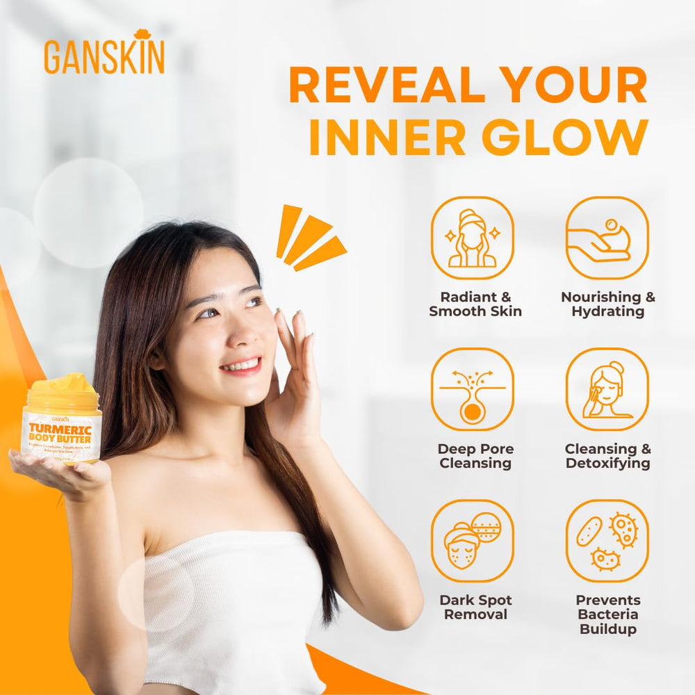 Ganskin Turmeric texture swirl demonstrates rich, nourishing cream for smooth skin
