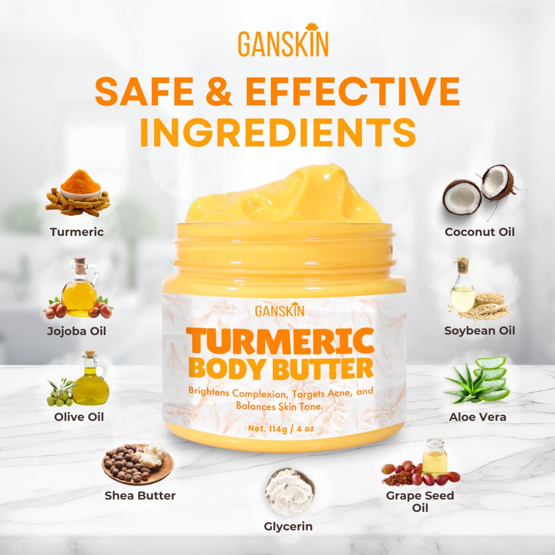 Ganskin turmeric skincare packshot emphasizes natural ingredients and USA design