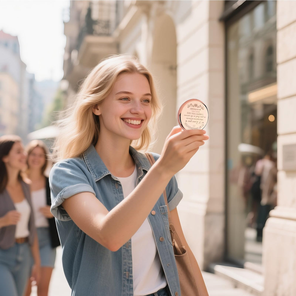 GAOLZIUY portable compact mirror shown in handbag for on-the-go touchups.