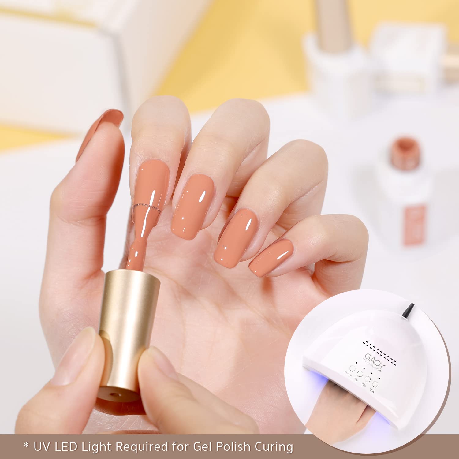 GAOY finished manicure showing long-lasting color after UV curing