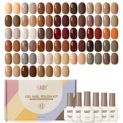 GAOY 42 Pcs gel nail polish kit palette with fall brown and glitter colors for at-home manicures