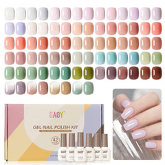 GAOY 42-pcs gel nail polish kit pastel jelly colors for versatile at-home manicures