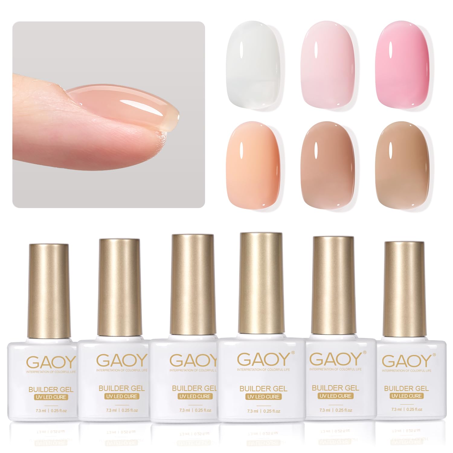 GAOY 6 colors builder gel set nails closeup for versatile at-home nail art