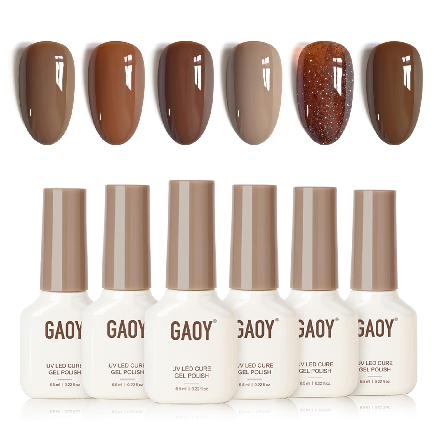 GAOY Brown Fall Gel Nail Polish Set packaging with six colors for at-home manicure