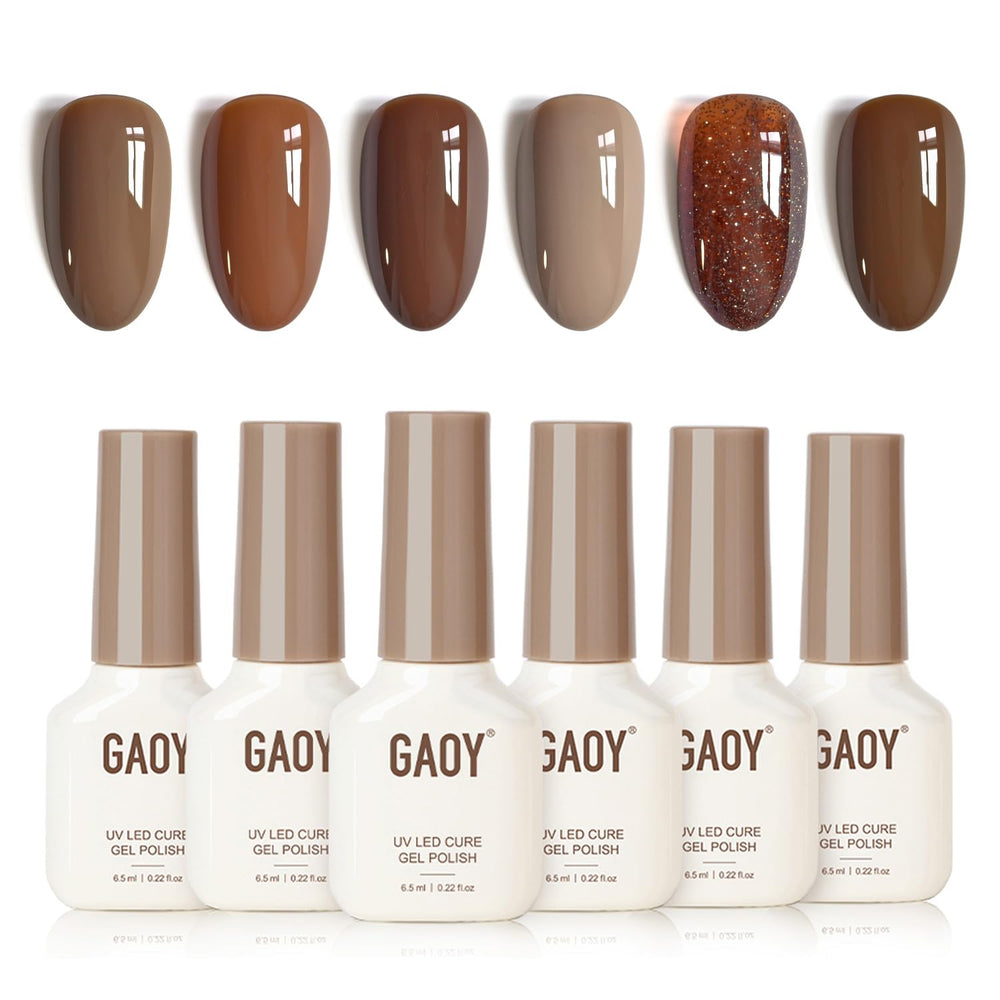 GAOY Brown Fall Gel Nail Polish Set packaging with six colors for at-home manicure